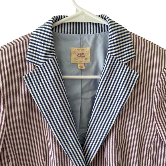 Brooks Brothers Striped Color Blocked Seersucker Blazer Preppy Size 4 - Picture 2 of 10